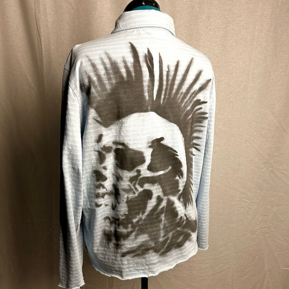 “I LOVE JESUS AND CIGARETTES” light blue distressed polo - Picture 2 of 4